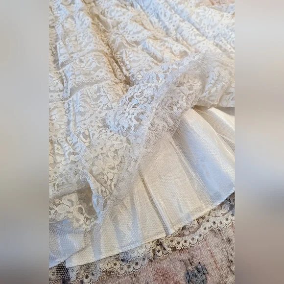 Vintage white lace dress 50s 60s ruffled wedding dropwaist - Picture 8 of 10